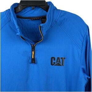 CAT Caterpillar Inc Womens  1/4 Zip Pullover Blue Large WORKWEAR Pocket Quilted